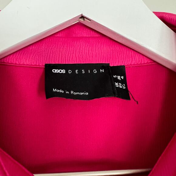 ASOS Design Barbie Pink Satin Mini Shirt Dress size 4 - Picture 3 of 4